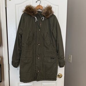 Olive Parka with Faux Fur Hood